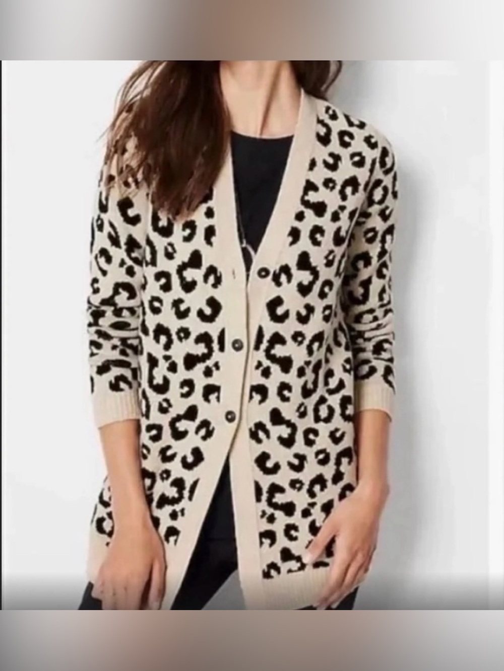 J. Jill Brown Tan Leopard Print Cardigan Sweater M